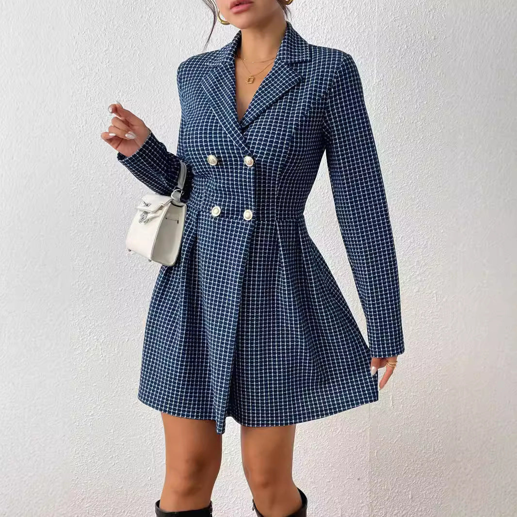 Fashion Plaid Winter Long Sleeves Dress Coats-Coats & Jackets-Black-S-Free Shipping Leatheretro