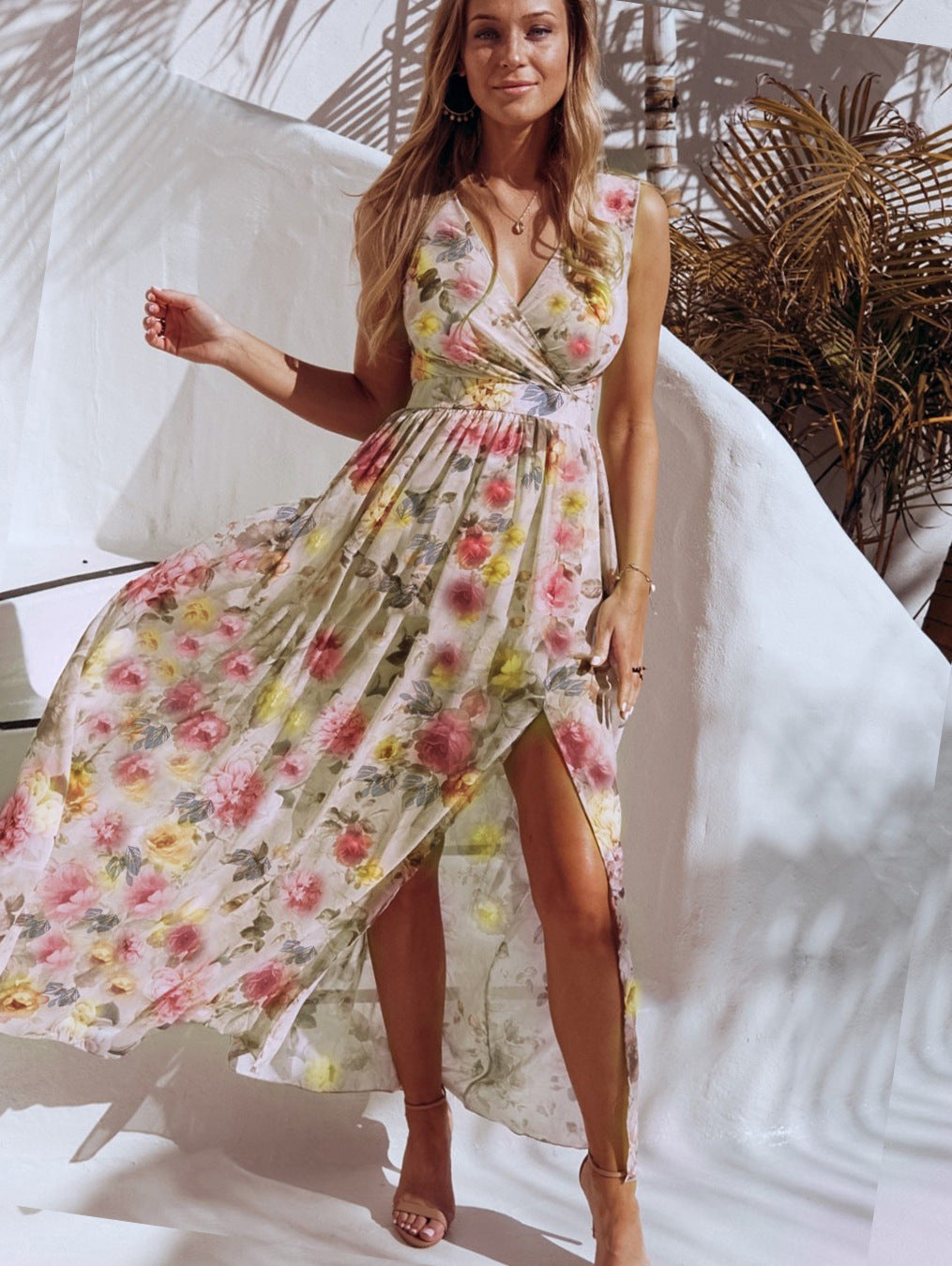 Leisure Chiffon Sleeveless Summer Long Dresses-Dresses-Pink-S-Free Shipping Leatheretro