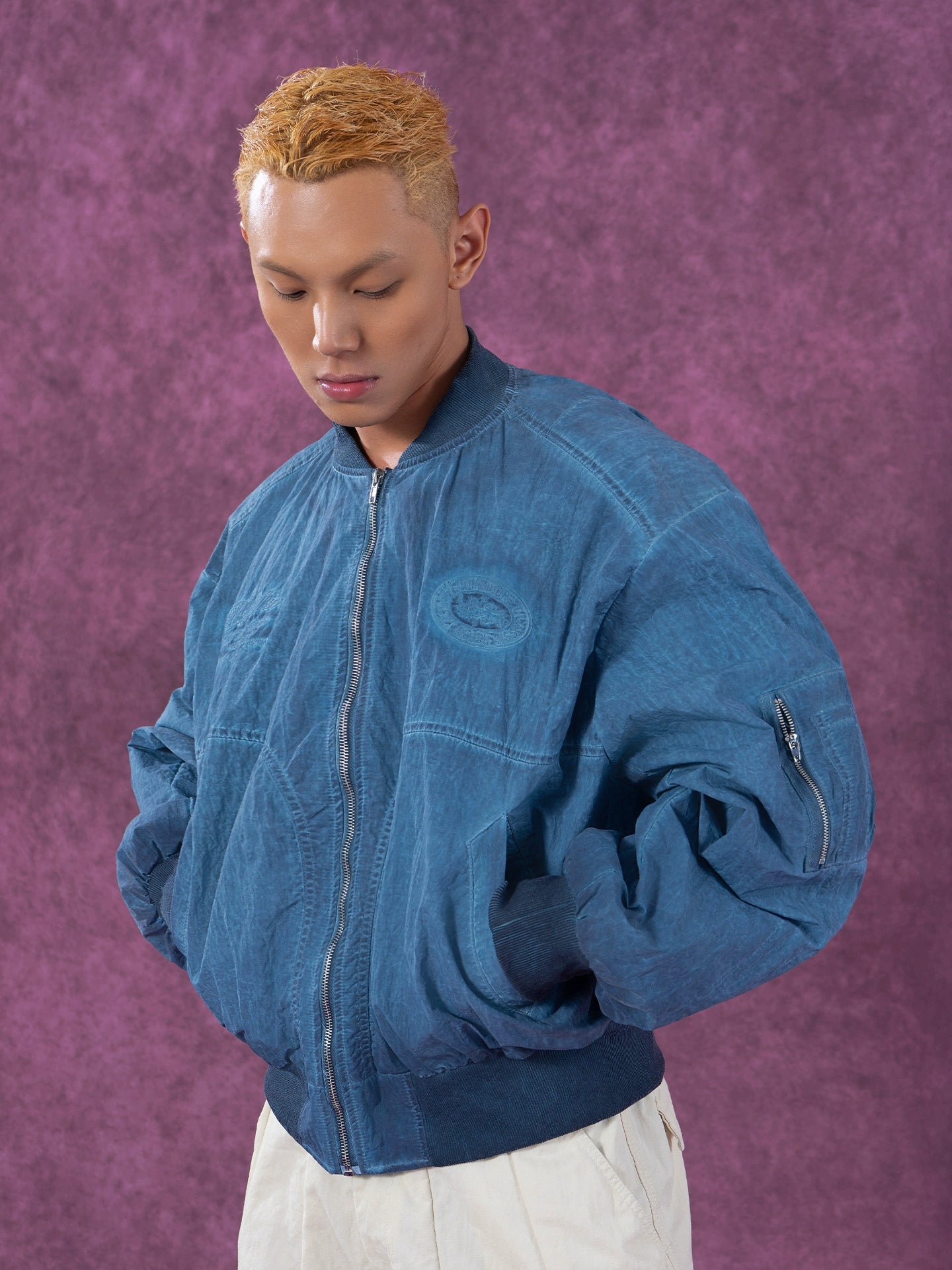 CLP Vintage Distressed Baseball Jacket for Men-Blue-M-Free Shipping Leatheretro