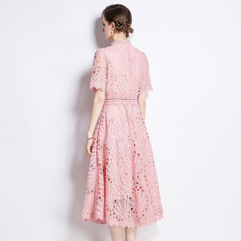 Vintage Embroidery Summer Pink Lace Dresses-Dresses-Pink-2XL-Free Shipping Leatheretro