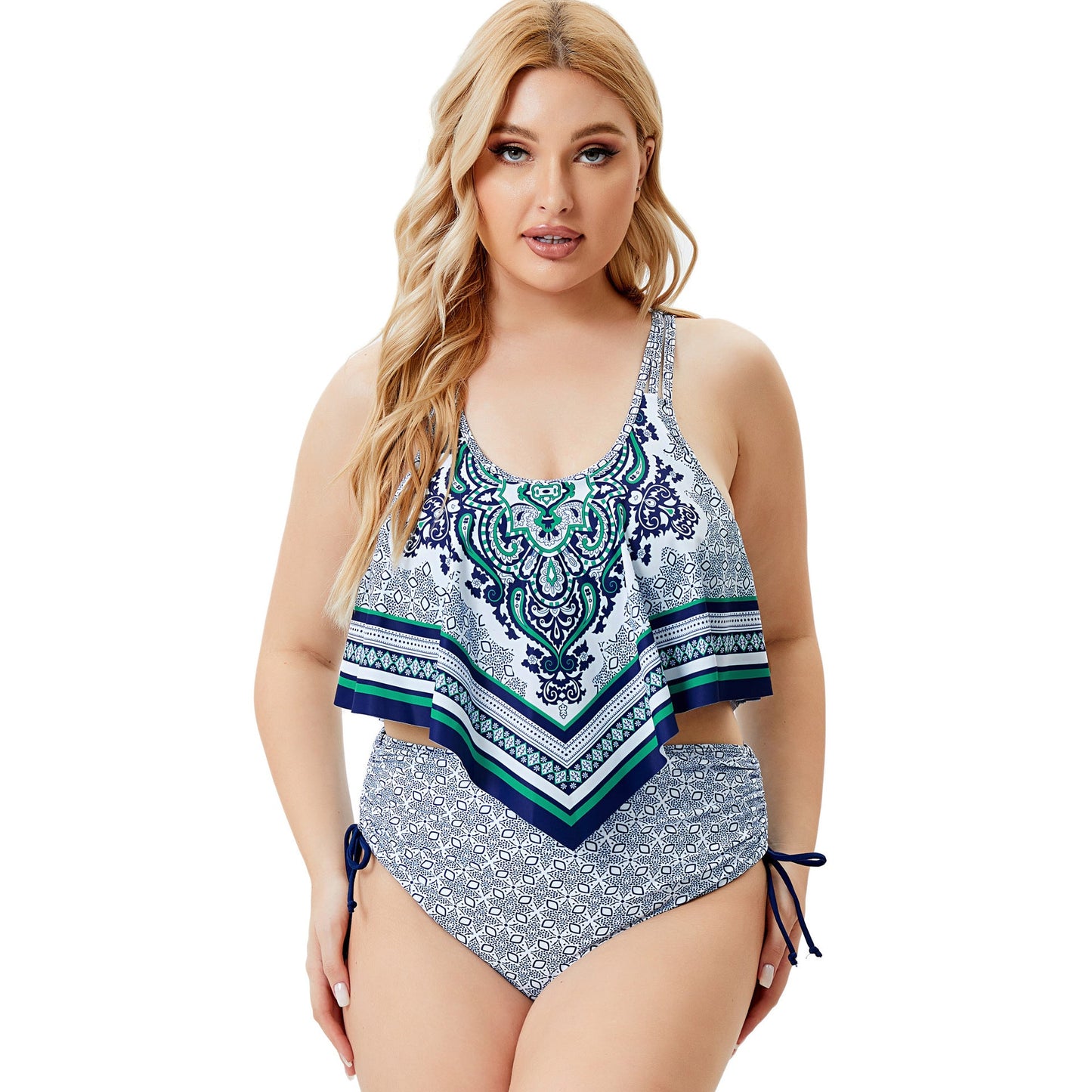 Blue Print Vintage Plus Sizes Summer Bikini Swimwear-Swimwear-Blue-L-Free Shipping Leatheretro