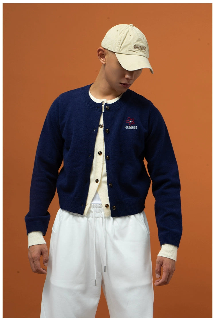 CLP Men's Two-Tone Layered Knit Cardigan Sweater-Cardigan Tops-Gray-S-Free Shipping Leatheretro