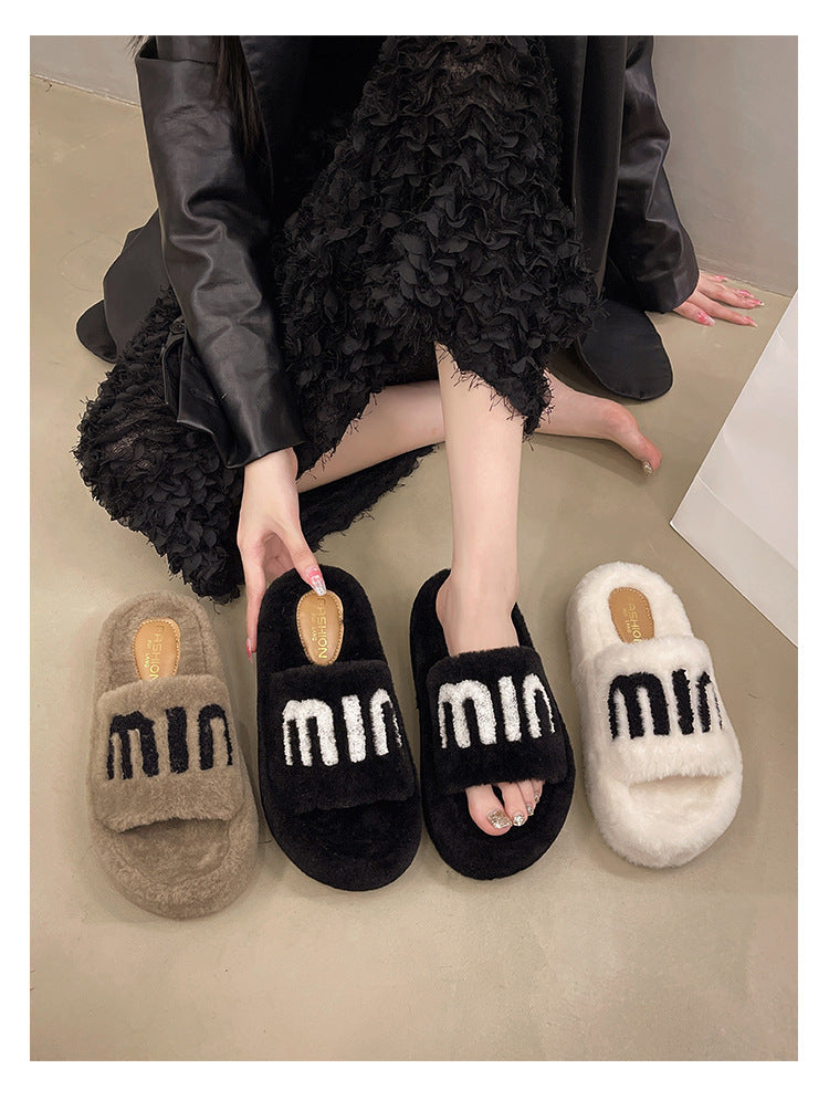 Fashion Women Winter Platform Slippers-winter slipper-Khaki-35-Free Shipping Leatheretro