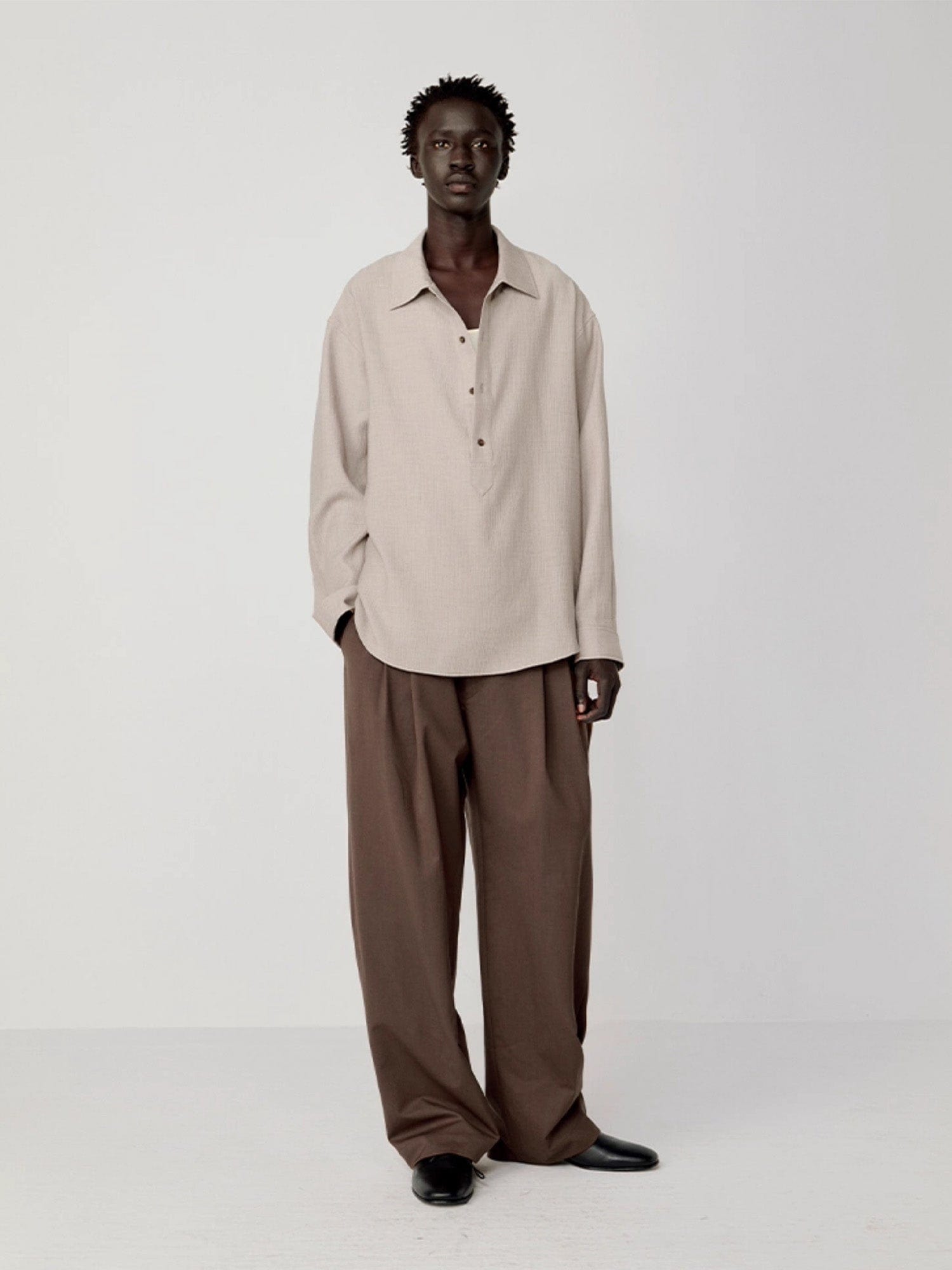 OPICLOTH Essential Crinkled Pullover-Shirt-S-Beige-Free Shipping Leatheretro