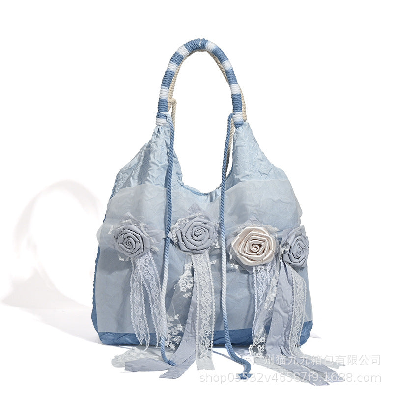 Vintage 3D Rose Design Lace Blue Shoulder Handbags-Handbags-Blue-Free Shipping Leatheretro