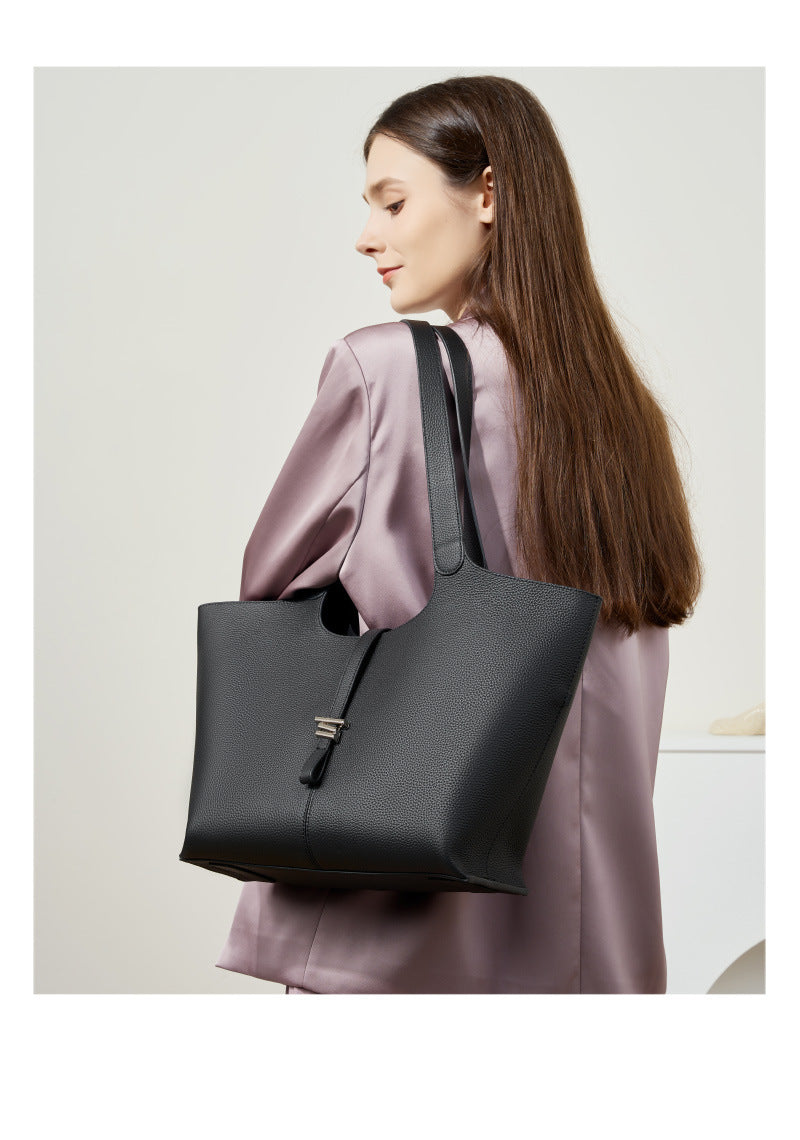 Premium Genuine Leather Bell Tote Bag-Handbags-Black-Free Shipping Leatheretro