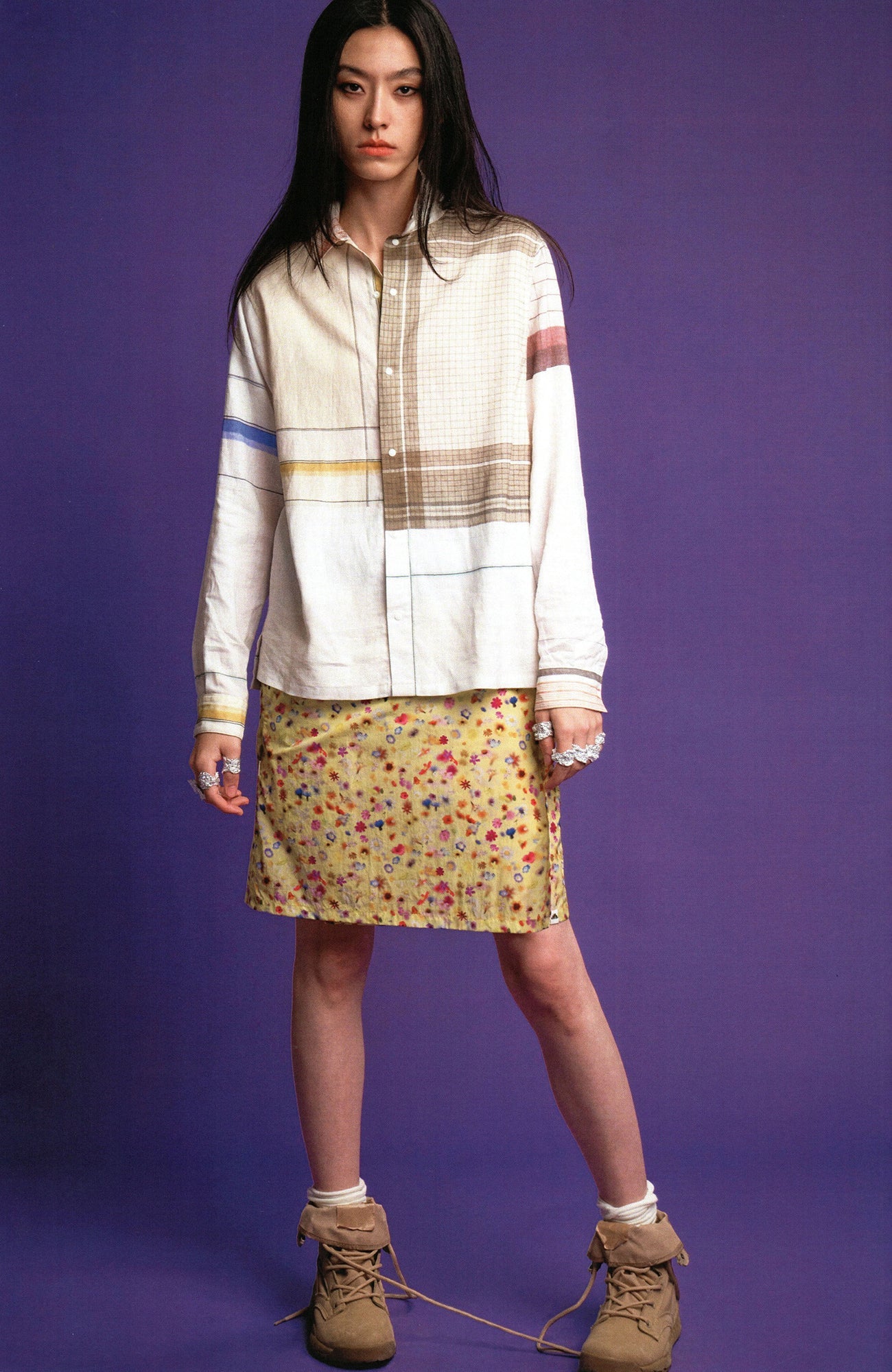 URBAN+FOREST Patchwork Plaid Shirt-Shirt-S-Free Shipping Leatheretro