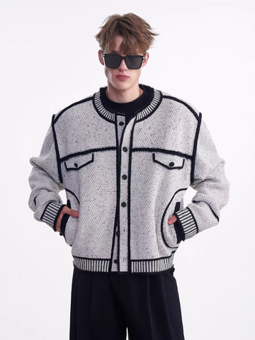 TIWILLTANG Contrast Stitch Knit Jacket-Jacket-XS-White-Free Shipping Leatheretro