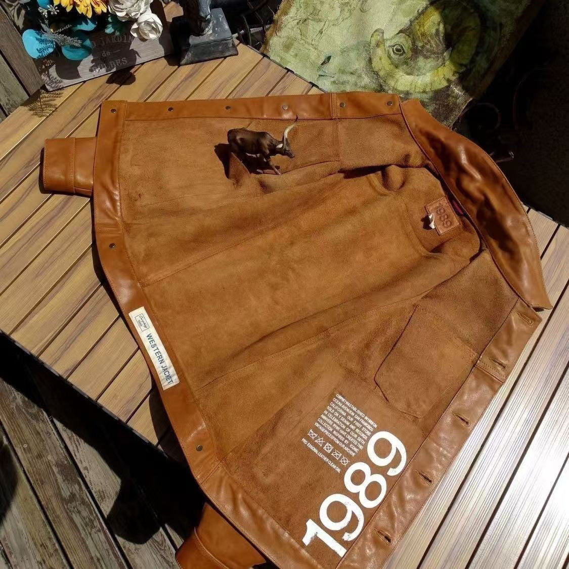 Men’s Western Cowboy Vintage Workwear Leather Jacket-Coffee-M 45-55kg-Free Shipping Leatheretro