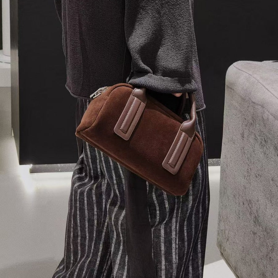 Women's Suede & Leather Tote Bag-Handbags-酒红-Free Shipping Leatheretro