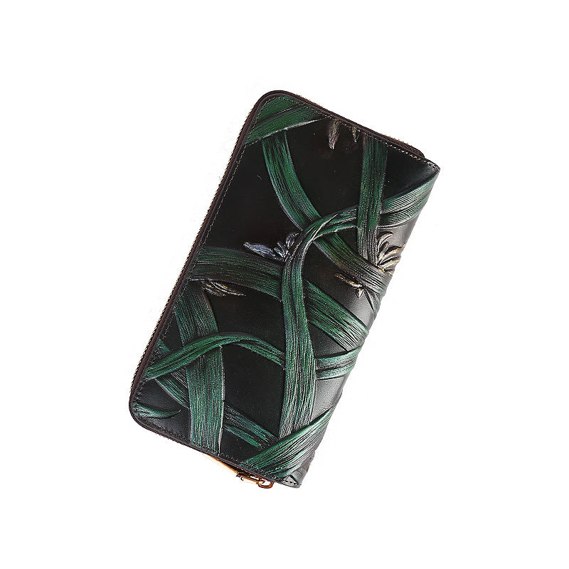 Vintage Embossed Leather Wallet-Leather Wallets-Green-Free Shipping Leatheretro