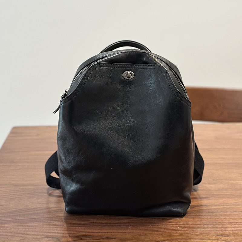 Genuine Top-Grain Leather Backpack – Stylish & Spacious Travel-black-Free Shipping Leatheretro