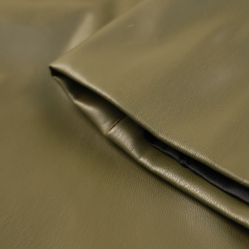 Fashionable Green V-Neck Slim-Fit Faux Leather Blazer-green-S-Free Shipping Leatheretro