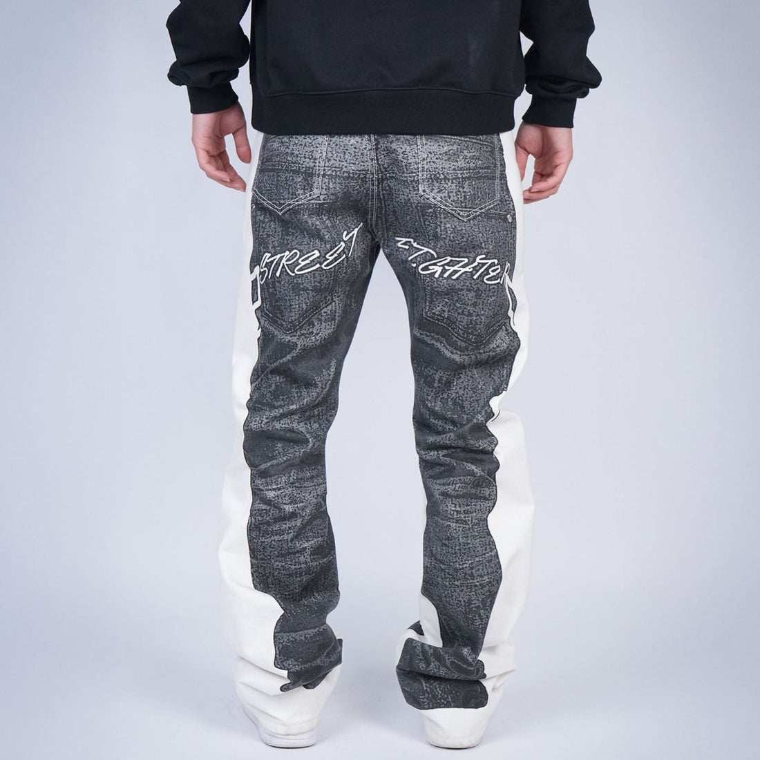 VINKID Faux-Layered Dove Graphic Contrast Panel Jeans-Jeans-S-Free Shipping Leatheretro