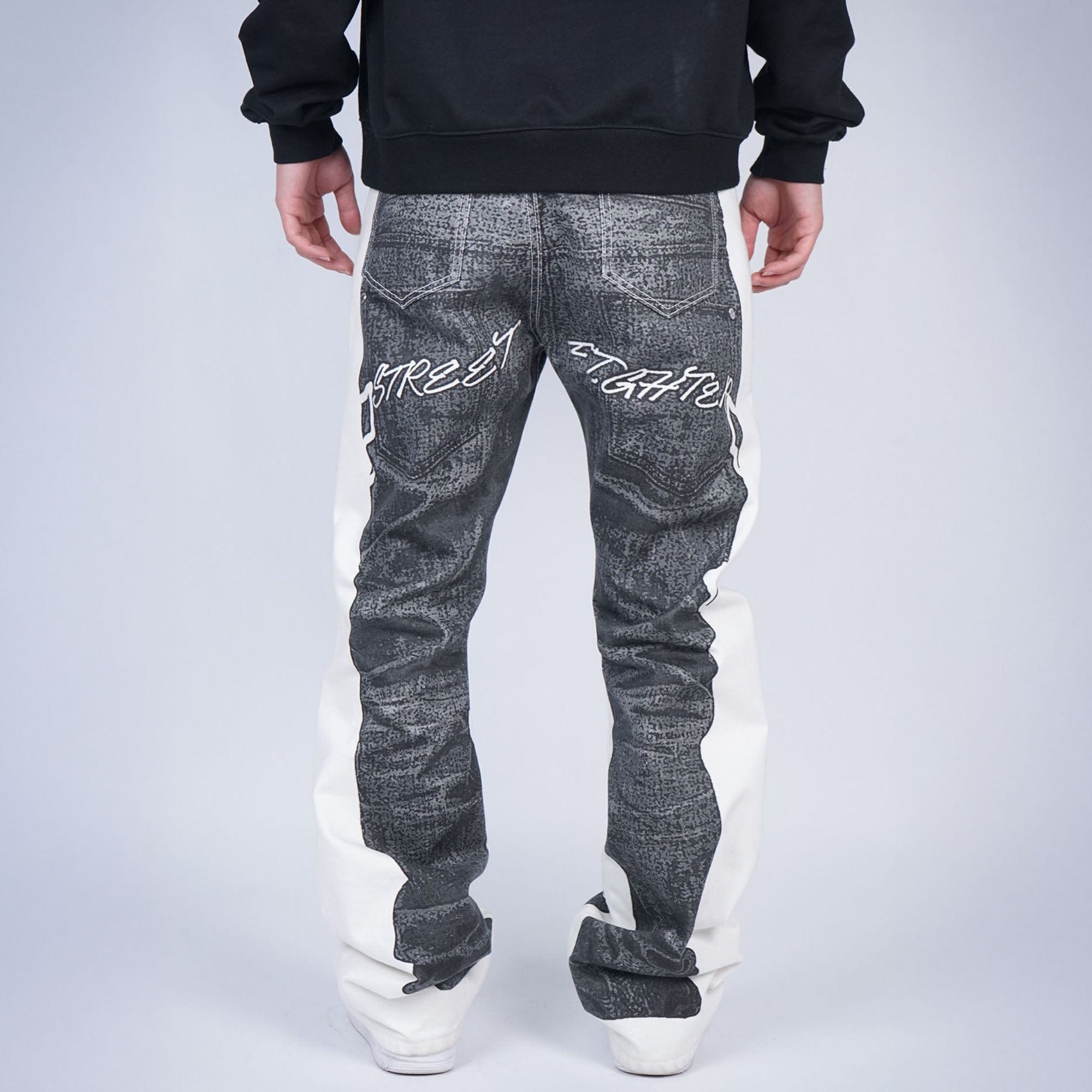 VINKID Faux-Layered Dove Graphic Contrast Panel Jeans-Jeans-S-Free Shipping Leatheretro