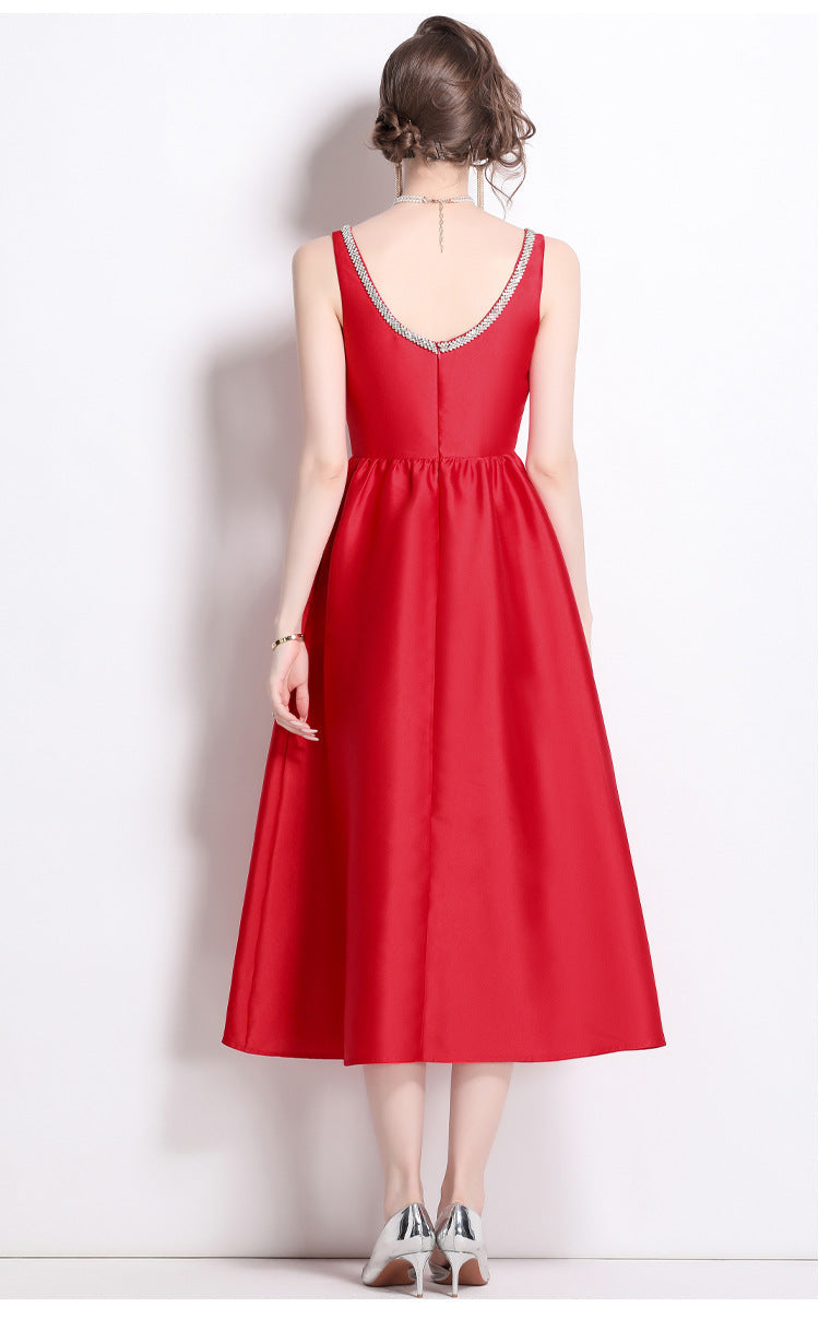 Elegant Square Neckline Sleeveless Dresses-dresses-Red-2XL-Free Shipping Leatheretro