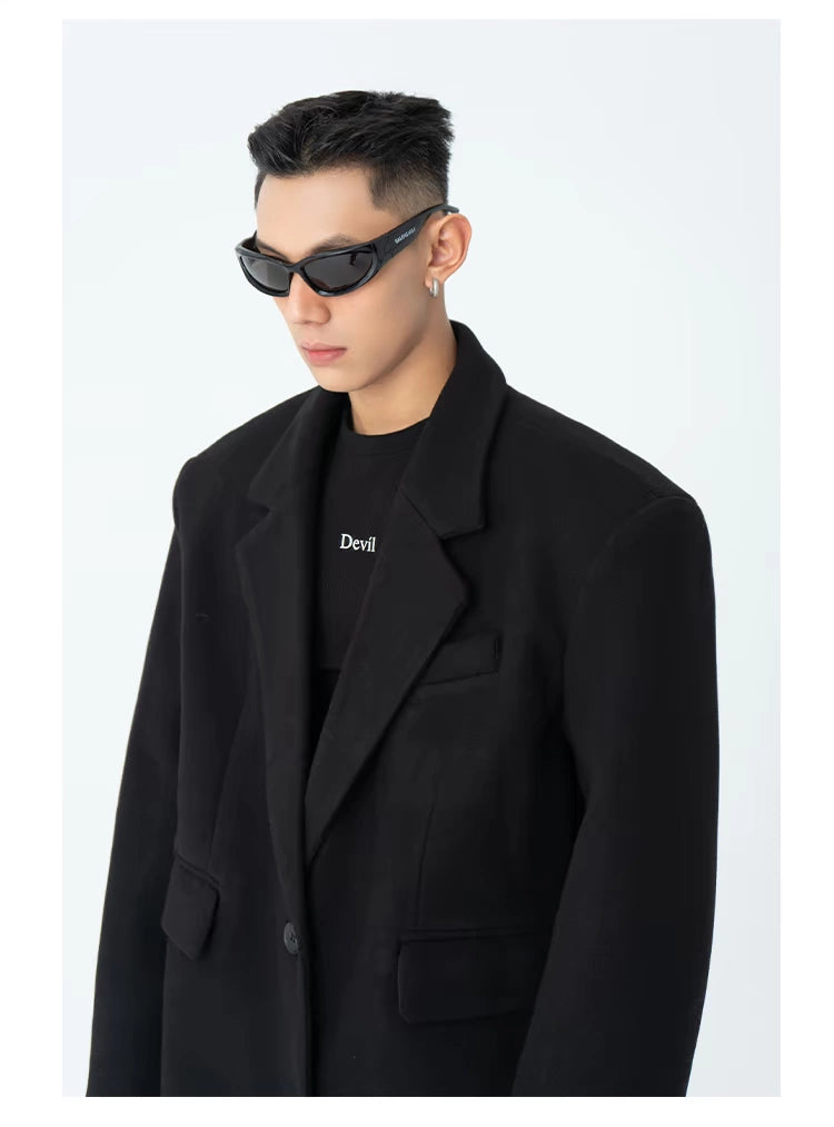 CLP Men's Oversized Wool Trench Coat-Coats & Jackets-Black-M-Free Shipping Leatheretro