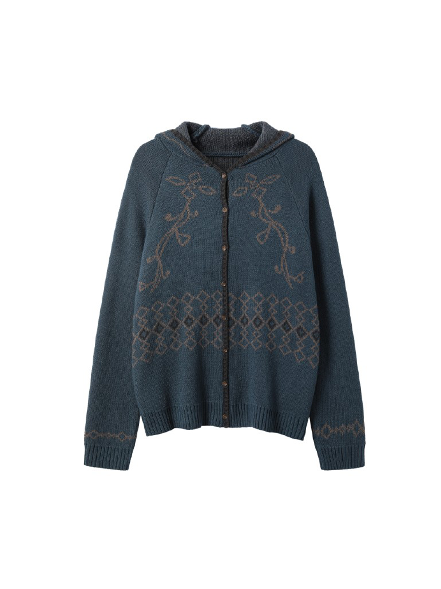 ALVNG AR ANTS Jacquard Floral Wool-Blend Hooded Cardigan-Jacket-S-Dark Blue (Preorder)-Free Shipping Leatheretro
