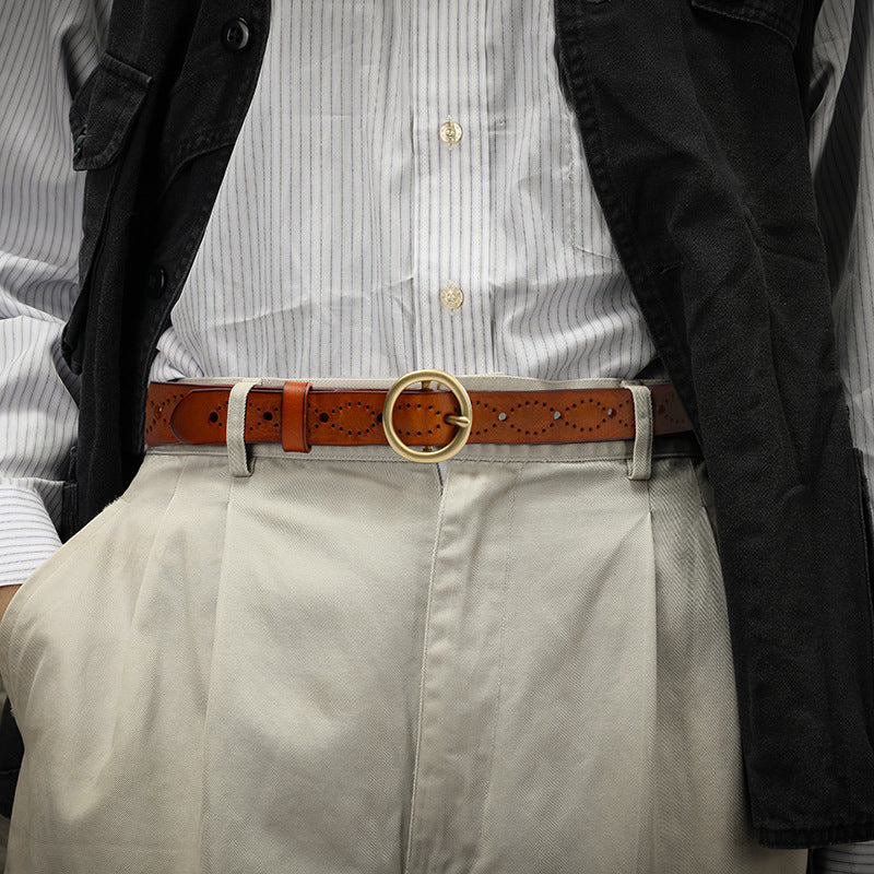 Women's Genuine Leather Belt-Green-105-125-Free Shipping Leatheretro