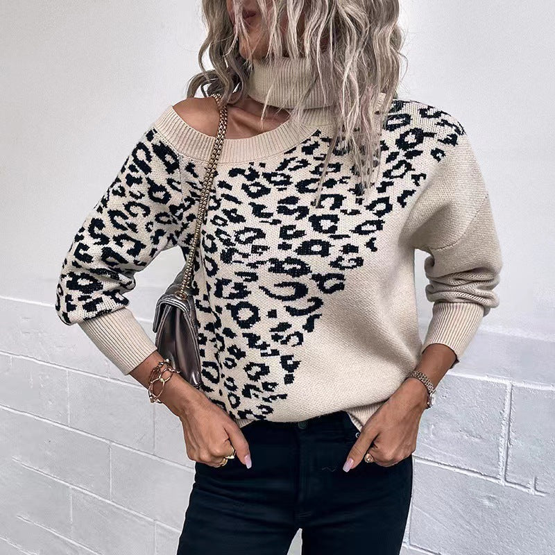 Casual Leopard Long Sleeves Knitted Sweaters-Sweater&Hoodies-Green-S-Free Shipping Leatheretro