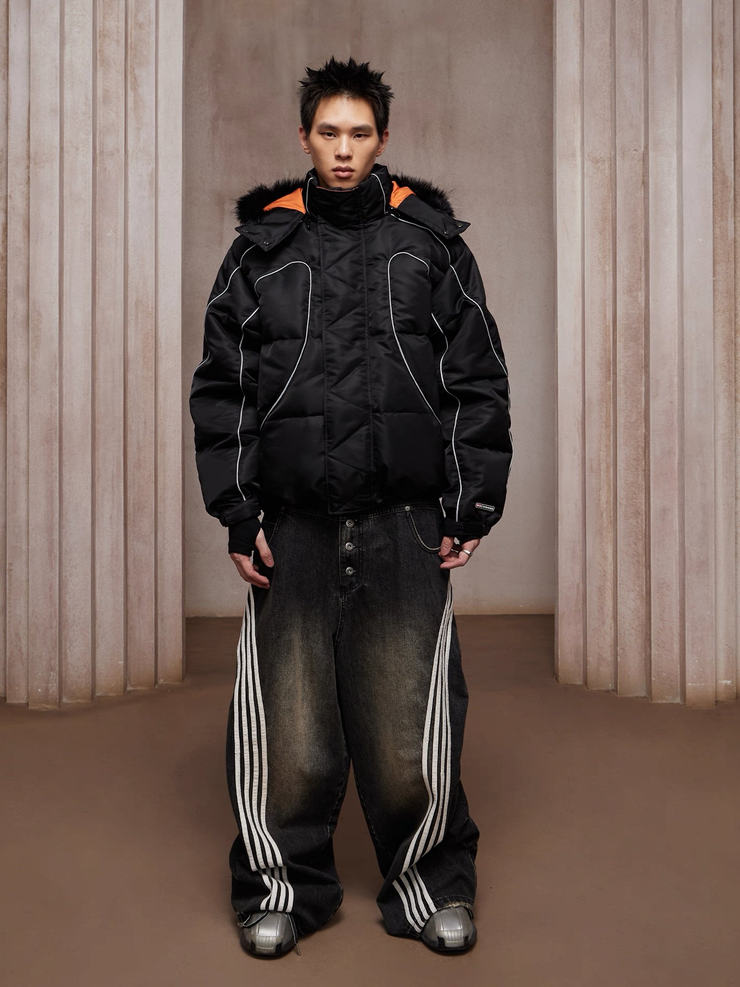 DND4DES Washed Ruched Striped Baggy Jeans-Jeans-XS (Preorder)-Blue-Free Shipping Leatheretro