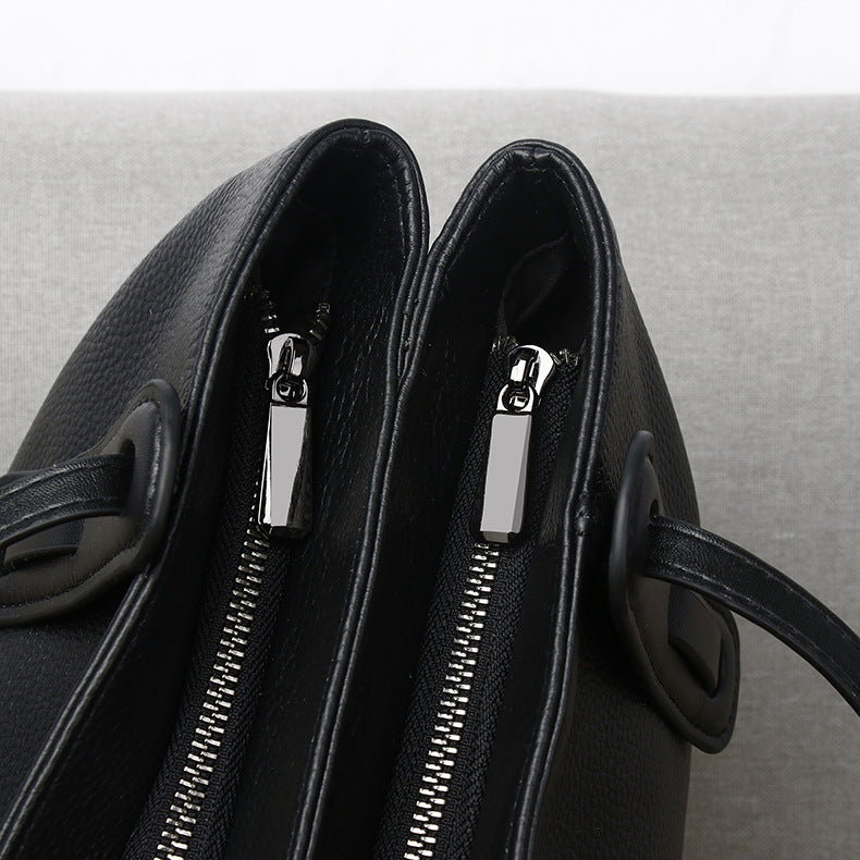 Women Genuine Leather Large Capacity Stylish Handbag for Work & Commute-black-Free Shipping Leatheretro