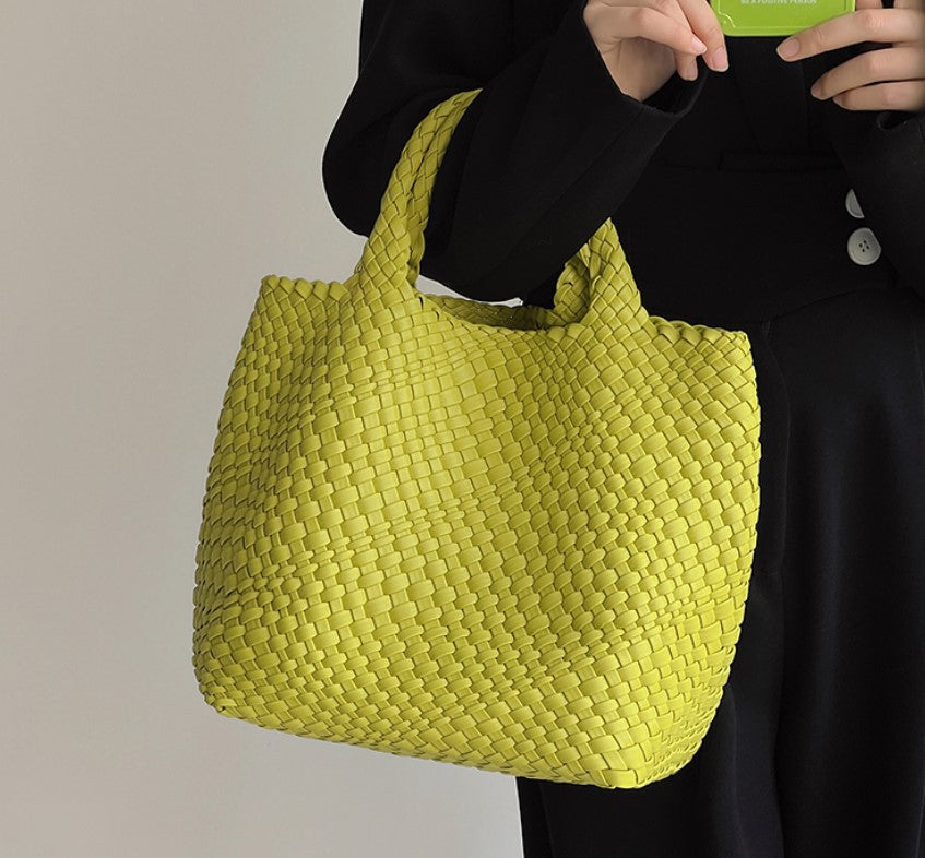 Handwoven Faux Leather Large Tote Bag for Women-Fruit green-Free Shipping Leatheretro