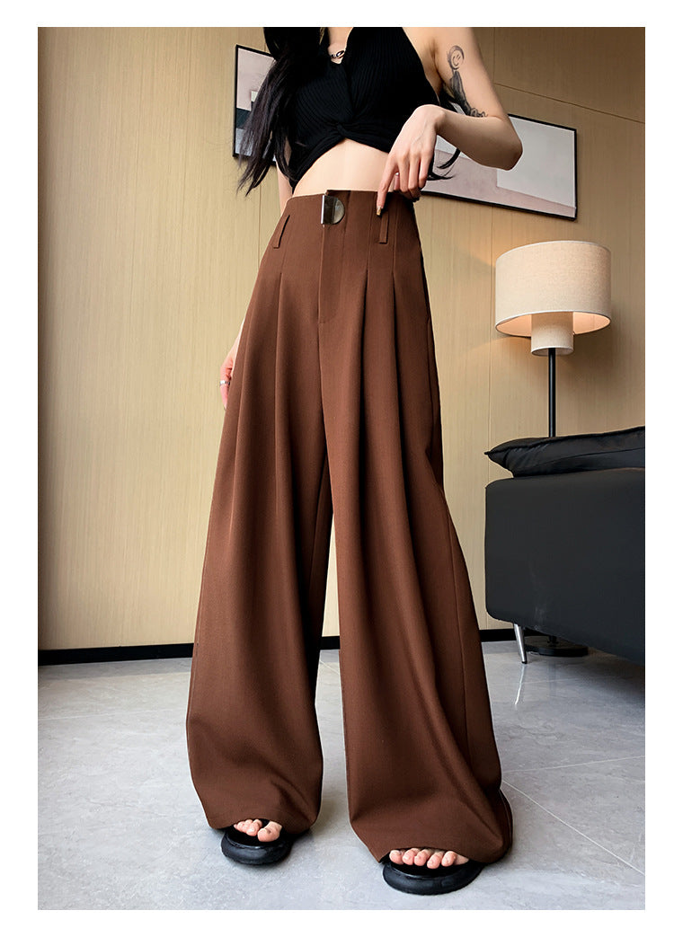 Casual High Waist Loose Long Straight Pants-Pants-Wine Red-S-Free Shipping Leatheretro