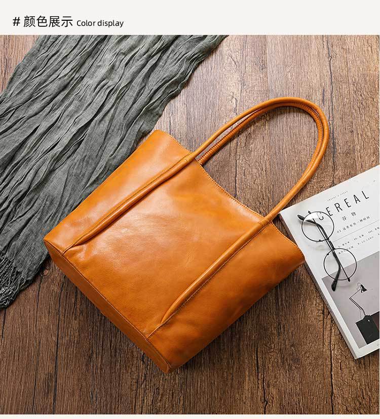 Vintage Vege Tanned Leather Tote Handbags for Women 32052-Handbags, Wallets & Cases-Yellow-Free Shipping Leatheretro