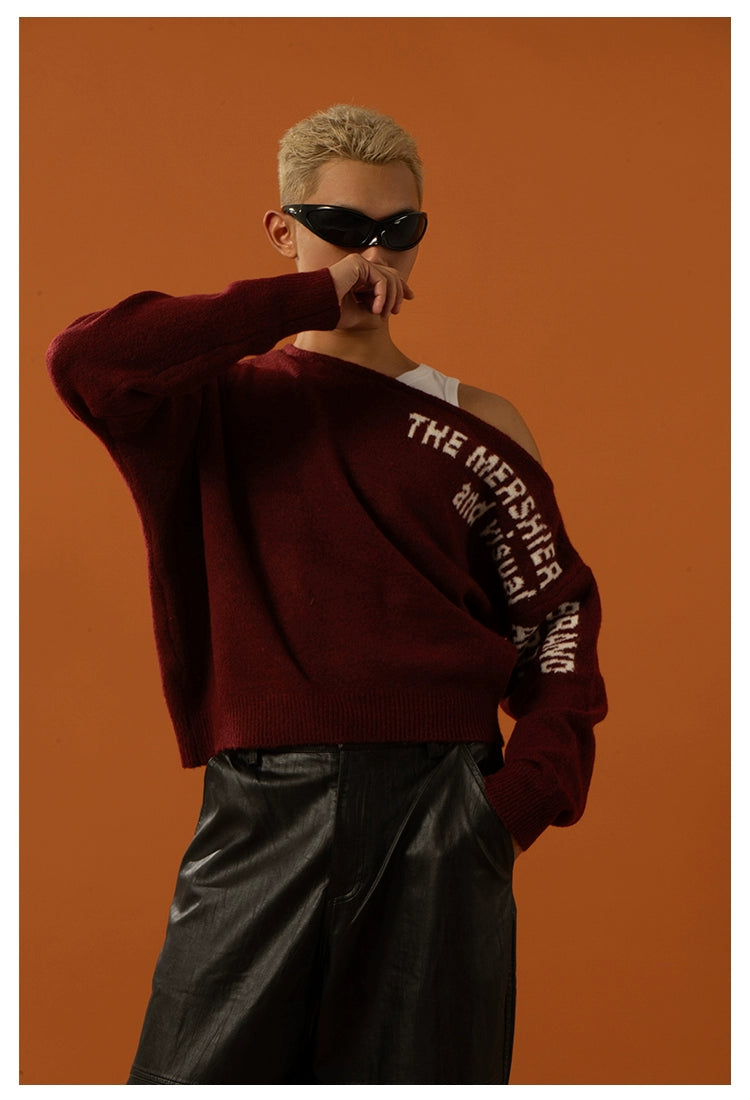 CLP Oversized Off-Shoulder Boat Neck Sweater-Black-S-Free Shipping Leatheretro