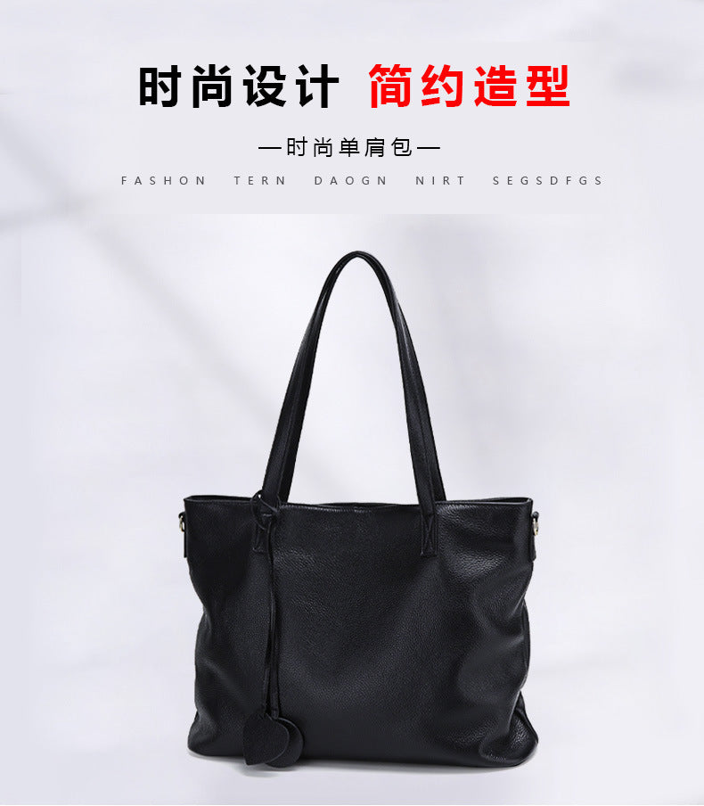 Genuine Leather Tote Bag for Women-黑色-Free Shipping Leatheretro
