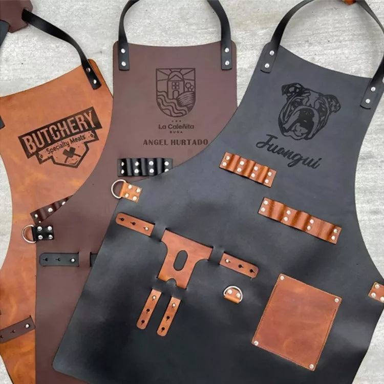 PU Leather BBQ Apron – Outdoor Cooking, Grilling & Picnic Apron with Bottle Holder – Oil-Resistant Work Apron-Leather Canvas Aprons-PU Brown-Free Shipping Leatheretro
