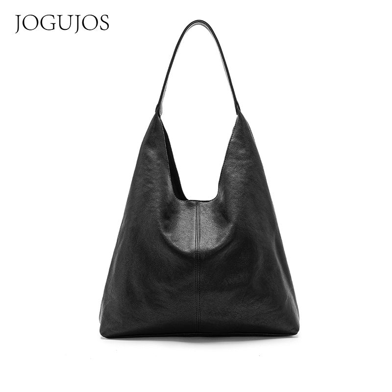 Luxury Genuine Vegetable-Tanned Leather Tote Bag-Black-Free Shipping Leatheretro