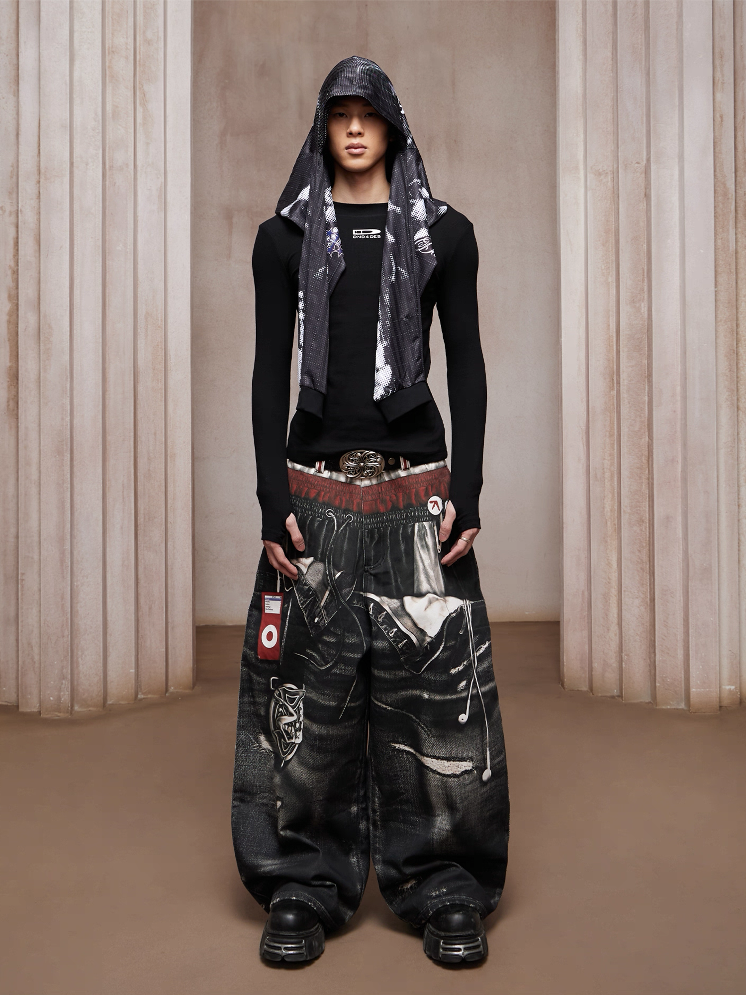 DND4DES Triple-Waist Graphic Wide-Leg Denim Pants-Pants-XS-Free Shipping Leatheretro