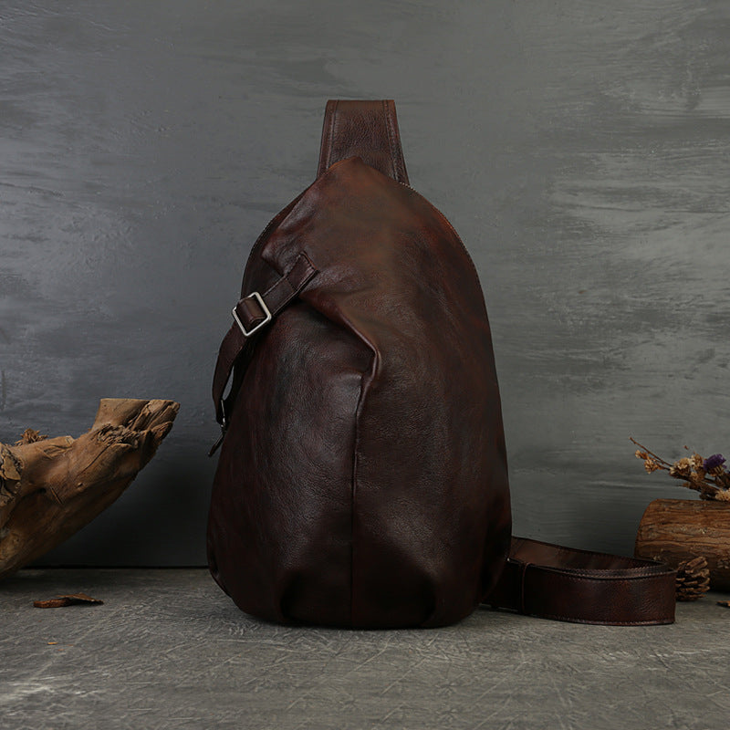 Genuine Full-Grain Leather Unisex Crossbody Chest Bag – Handmade Vintage Retro Style Shoulder Purse for Men & Women-crossbody bags-Brown-Free Shipping Leatheretro