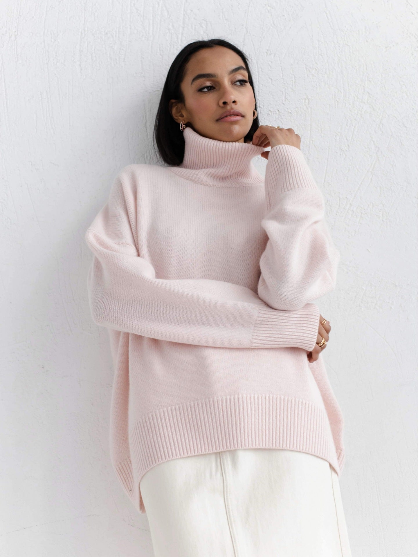 Casual Loose Knitted High Neck Sweaters-Sweaters-Pink-S-Free Shipping Leatheretro