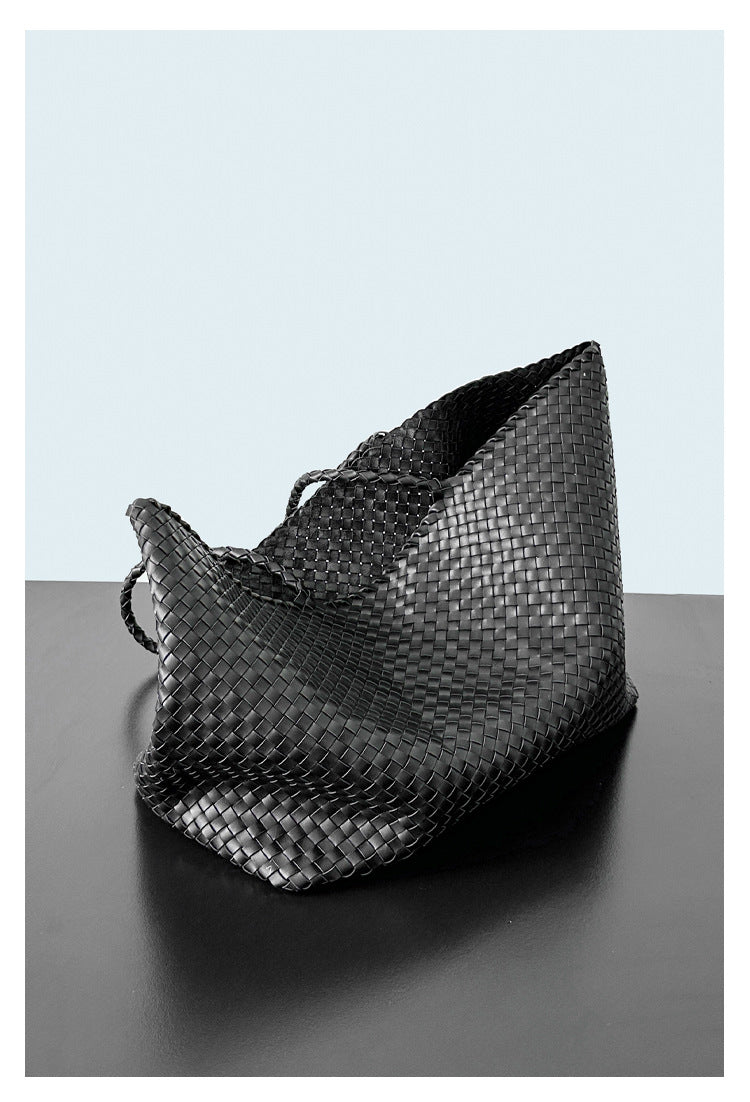 Handwoven Tote Bag – Large Capacity Genuine Leather Shoulder Bag-Green-Free Shipping Leatheretro