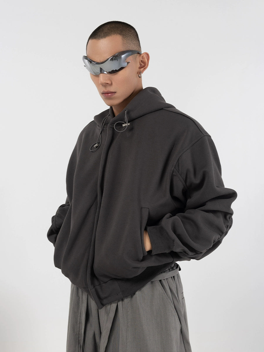 CLP Black & Grey Men's Loose Fit Zip-Up Hoodie-black-S-Free Shipping Leatheretro