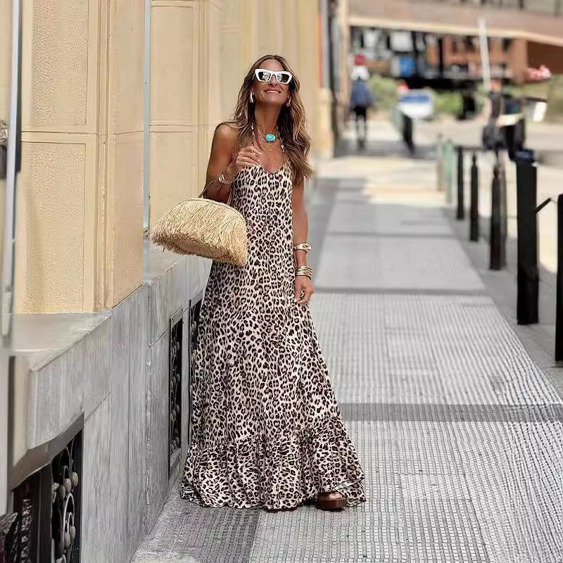 Sexy V Neck Leopard Long Maxi Dresses-Dresses-The same as picture-S-Free Shipping Leatheretro