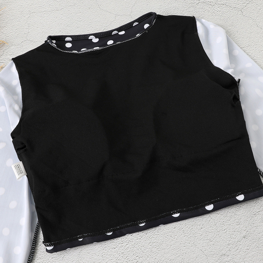 Black Dot Long Sleeves Surf Wear for Women-Swimwear-Dot-S-Free Shipping Leatheretro