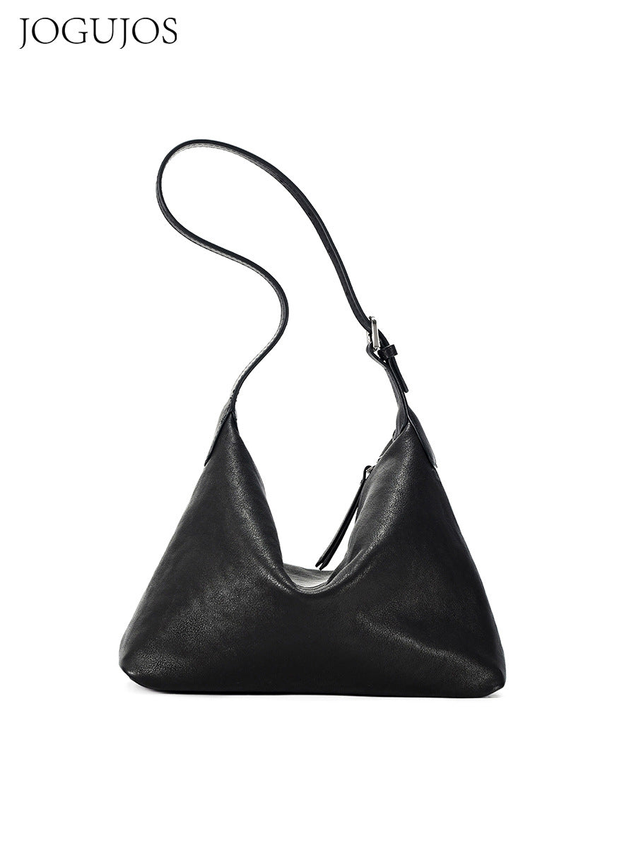 Vegetable-Tanned Leather Shoulder Bag-Black-Free Shipping Leatheretro