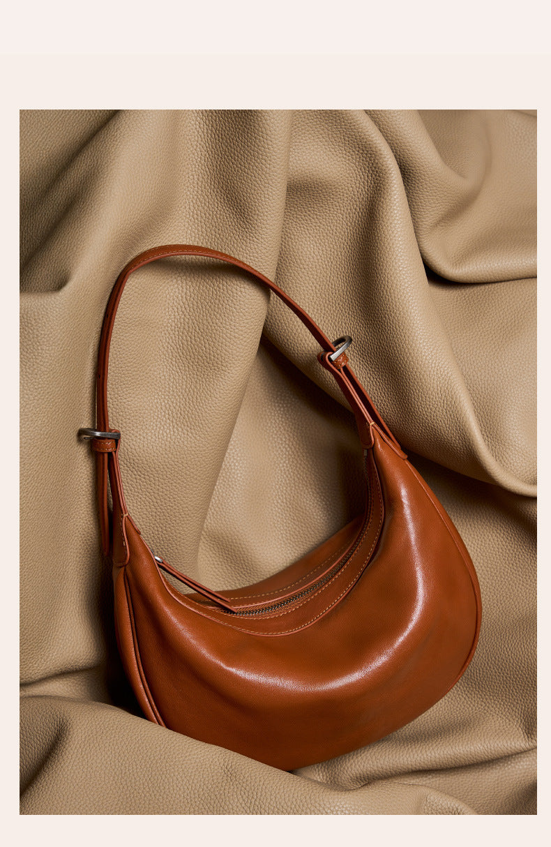 Moon Crescent Hobo Bag – Genuine Leather Large Capacity Shoulder Bag-Hobo Bags-Caramel-Free Shipping Leatheretro