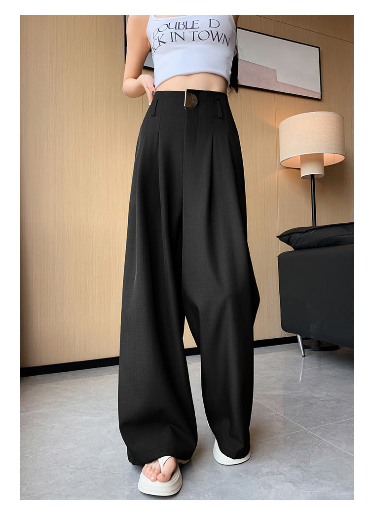 Casual High Waist Loose Long Straight Pants-Pants-Black-S-Free Shipping Leatheretro