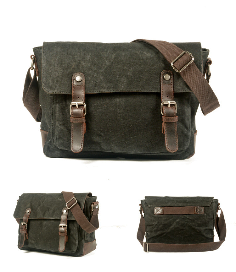 Men's Vintage Waxed Canvas Crossbody Bag-khaki-Free Shipping Leatheretro