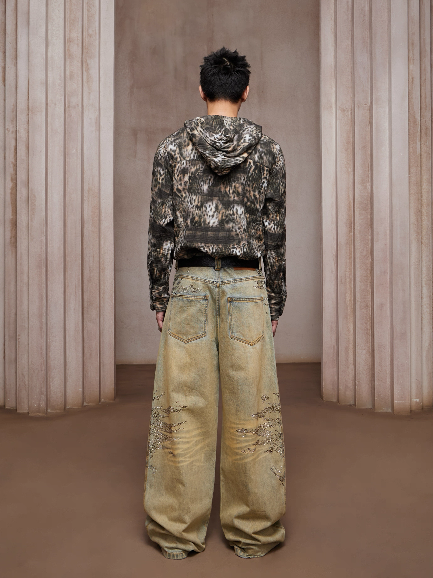 DND4DES Dirty-Washed Diamond Wide-Leg Jeans Yellow-Jeans-XS-Free Shipping Leatheretro