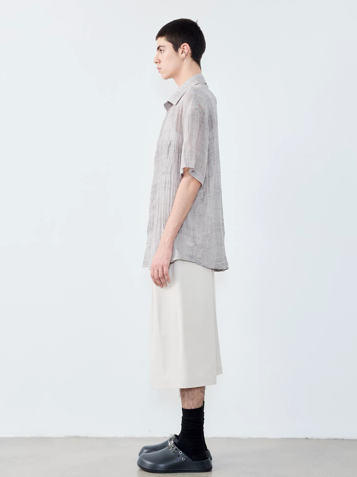 GRAINMUSTARD Linen-Cotton Plaid Half Shirt-Half shirt-XS-Green (S M for preorder)-Free Shipping Leatheretro