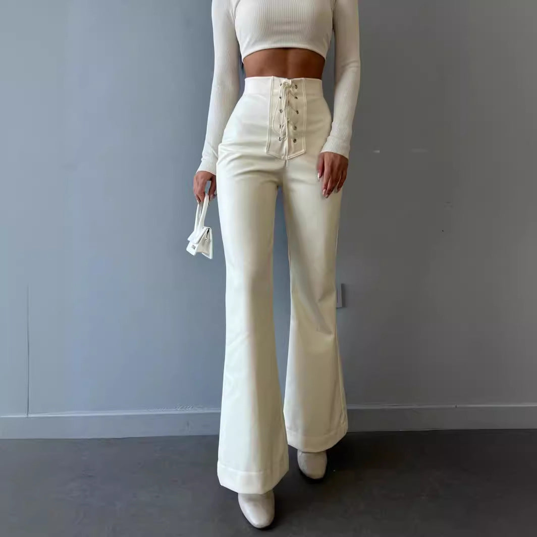 Sexy High Waist Trumpet Long Pants-Pants-White-S-Free Shipping Leatheretro