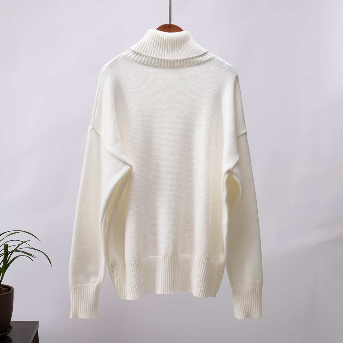 Classical High Neck Knitted Pullover Sweaters-Sweater&Hoodies-White-S-Free Shipping Leatheretro