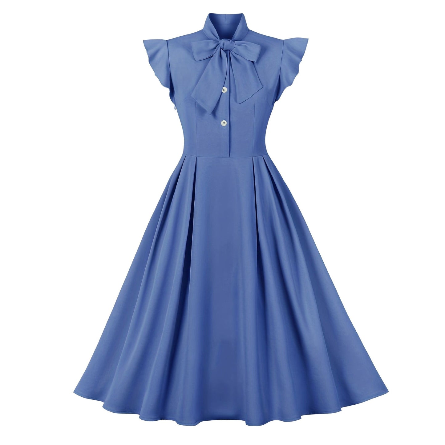 Vintage Ruffled Women Dresses-Dresses-Blue-S-Free Shipping Leatheretro