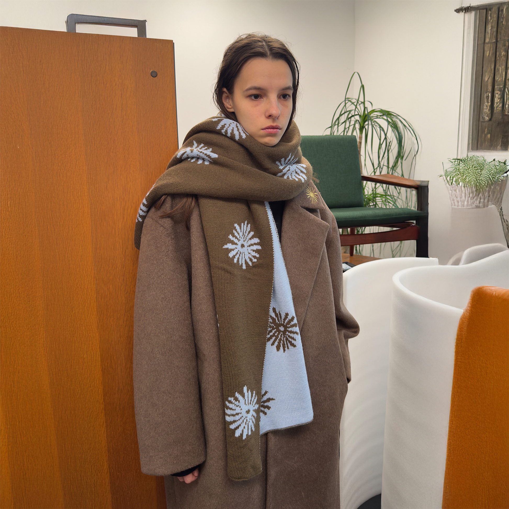 MIICHOUS Snowflake Jacquard Reversible Wool-Blend Scarf-Black-Free Shipping Leatheretro
